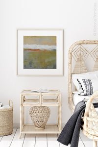 Modern abstract ocean art "Singing Surf," digital print by Victoria Primicias, decorates the bedroom.