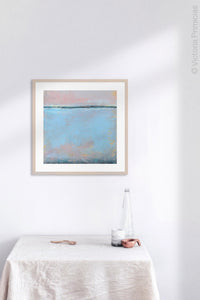 Pastel abstract beach artwork "Sister Shore," giclee print by Victoria Primicias, decorates the kitchen.