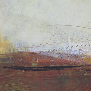 Closeup detail of dark abstract landscape art "Sonorous Seas," digital print by Victoria Primicias