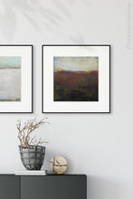 Load image into Gallery viewer, Dark abstract landscape art &quot;Sonorous Seas,&quot; digital print by Victoria Primicias, decorates the hallway.
