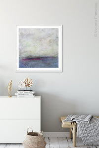 Muted abstract landscape art "Splintered Memory," digital download by Victoria Primicias, decorates the entryway.