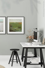 Load image into Gallery viewer, Horizon abstract landscape art &quot;Spring Envy,&quot; digital print by Victoria Primicias, decorates the office.
