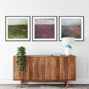 Impressionist abstract landscape art "Spring Eternal," printable wall art by Victoria Primicias, decorates the hallway.