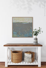 Load image into Gallery viewer, Modern abstract ocean painting &quot;Still Suede,&quot; downloadable art by Victoria Primicias, decorates the hallway.

