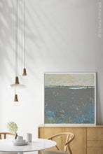 Load image into Gallery viewer, Modern abstract ocean art &quot;Still Suede,&quot; downloadable art by Victoria Primicias, decorates the dining room.
