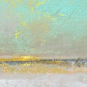 Closeup detail of mint and gray abstract beach wall decor "Sunday Morning," metal print by Victoria Primicias