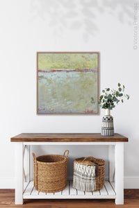 Neutral color abstract ocean art "Sweet Compass," canvas print by Victoria Primicias, decorates the entryway.