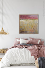 Load image into Gallery viewer, Colorful abstract ocean painting &quot;Tangerine Light,&quot; printable wall art by Victoria Primicias, decorates the bedroom.
