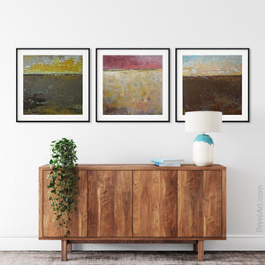 Colorful abstract ocean painting "Tangerine Light," printable wall art by Victoria Primicias, decorates the entryway.