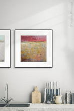Load image into Gallery viewer, Colorful abstract landscape art &quot;Tangerine Light,&quot; printable wall art by Victoria Primicias, decorates the kitchen.
