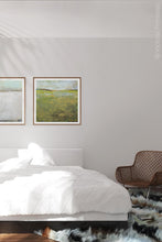 Load image into Gallery viewer, Yellow green abstract landscape painting &quot;Tender Reasons,&quot; digital art landscape by Victoria Primicias, decorates the bedroom.
