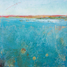 Load image into Gallery viewer, Teal abstract seascape painting &quot;Tethered Basin,&quot; digital print by Victoria Primicias
