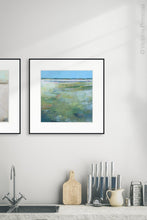 Load image into Gallery viewer, Large abstract landscape art &quot;Thirsty Sheets,&quot; printable wall art by Victoria Primicias, decorates the kitchen.
