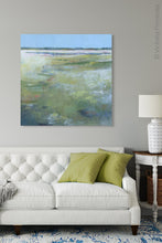 Load image into Gallery viewer, Large abstract landscape art &quot;Thirsty Sheets,&quot; canvas wall art by Victoria Primicias, decorates the living room.
