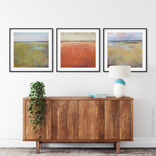 Load image into Gallery viewer, Yellow green abstract coastal wall art &quot;Tidal Pools,&quot; digital print by Victoria Primicias, decorates the entryway.
