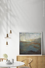 Load image into Gallery viewer, Contemporary abstract beach art &quot;Titian Tides,&quot; digital print by Victoria Primicias, decorates the dining room.
