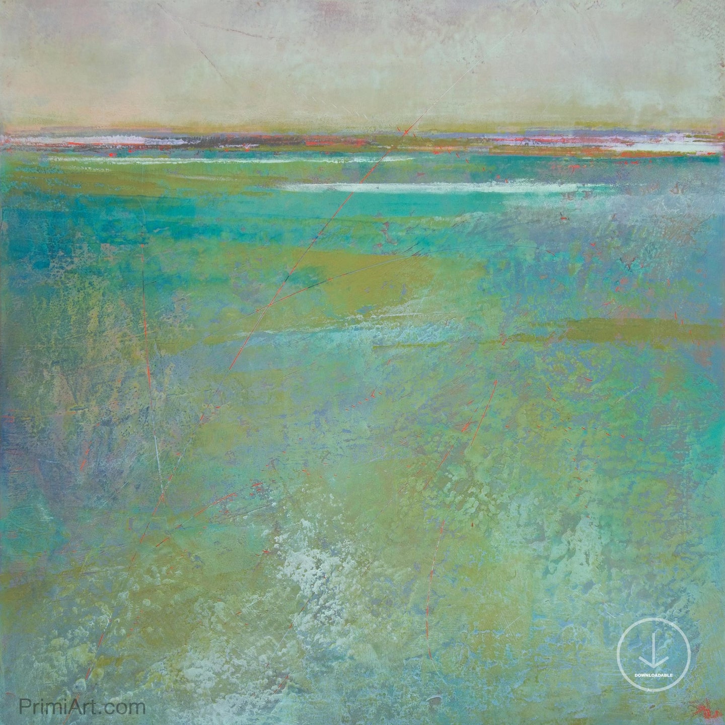 Teal green abstract beach painting 