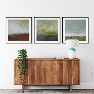 Modern abstract beach wall art "Tuesday's Tempest," printable art by Victoria Primicias, decorates the entryway.