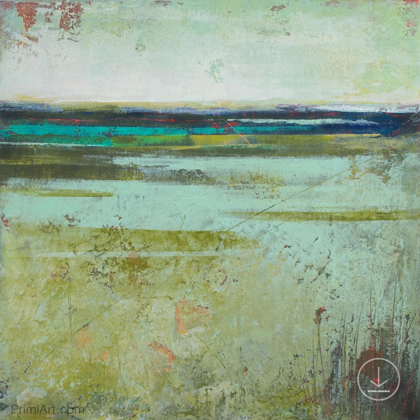 Square contemporary abstract landscape painting 