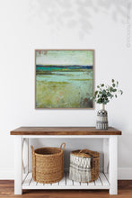 Load image into Gallery viewer, Square contemporary abstract landscape painting &quot;Tuscan Strands,&quot; printable wall art by Victoria Primicias, decorates the entryway.
