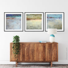 Load image into Gallery viewer, Gray abstract seascape painting &quot;Tuscan Treasures,&quot; digital print by Victoria Primicias, decorates the living room.
