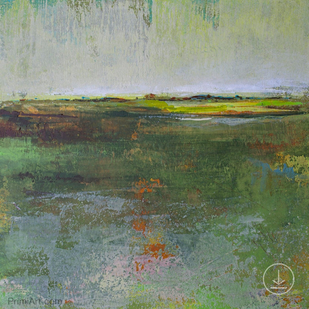 Green abstract landscape painting 