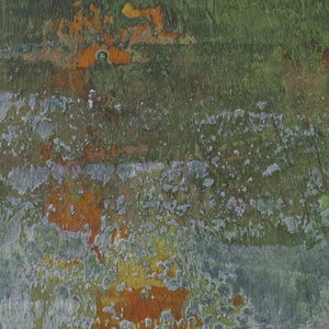 Closeup detail of green abstract beach painting "Verdant Excuse," wall art print by Victoria Primicias