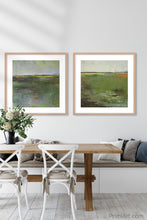 Load image into Gallery viewer, Green abstract landscape art &quot;Verdant Excuse,&quot; fine art print by Victoria Primicias, decorates the dining room.
