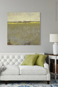 Impressionist abstract landscape painting "Vernal Passage," downloadable art by Victoria Primicias, decorates the living room.