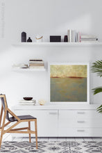 Load image into Gallery viewer, Zen abstract ocean art &quot;Whispering Waters,&quot; digital print by Victoria Primicias, decorates the office.
